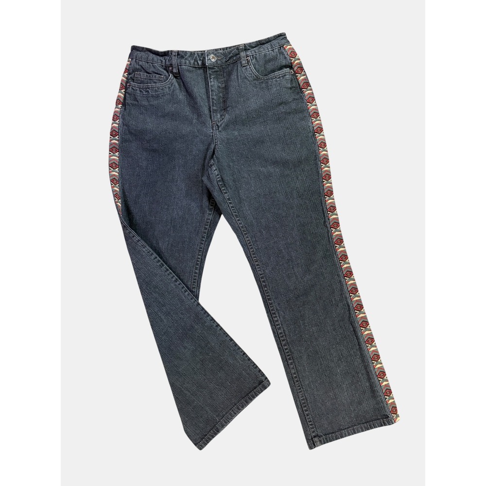 Coldwater Creek P12 Petite Dark Wash Jeans Aztec Embroidered Straight Leg